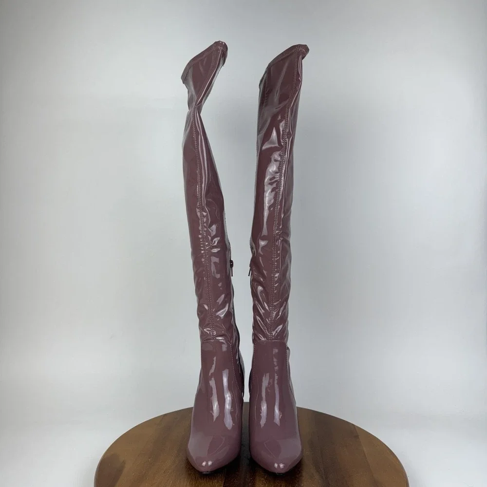 New Womens Wild Pair Bravy Faux Patent Over The Knee Riding Boots Size 7.5 M NIB